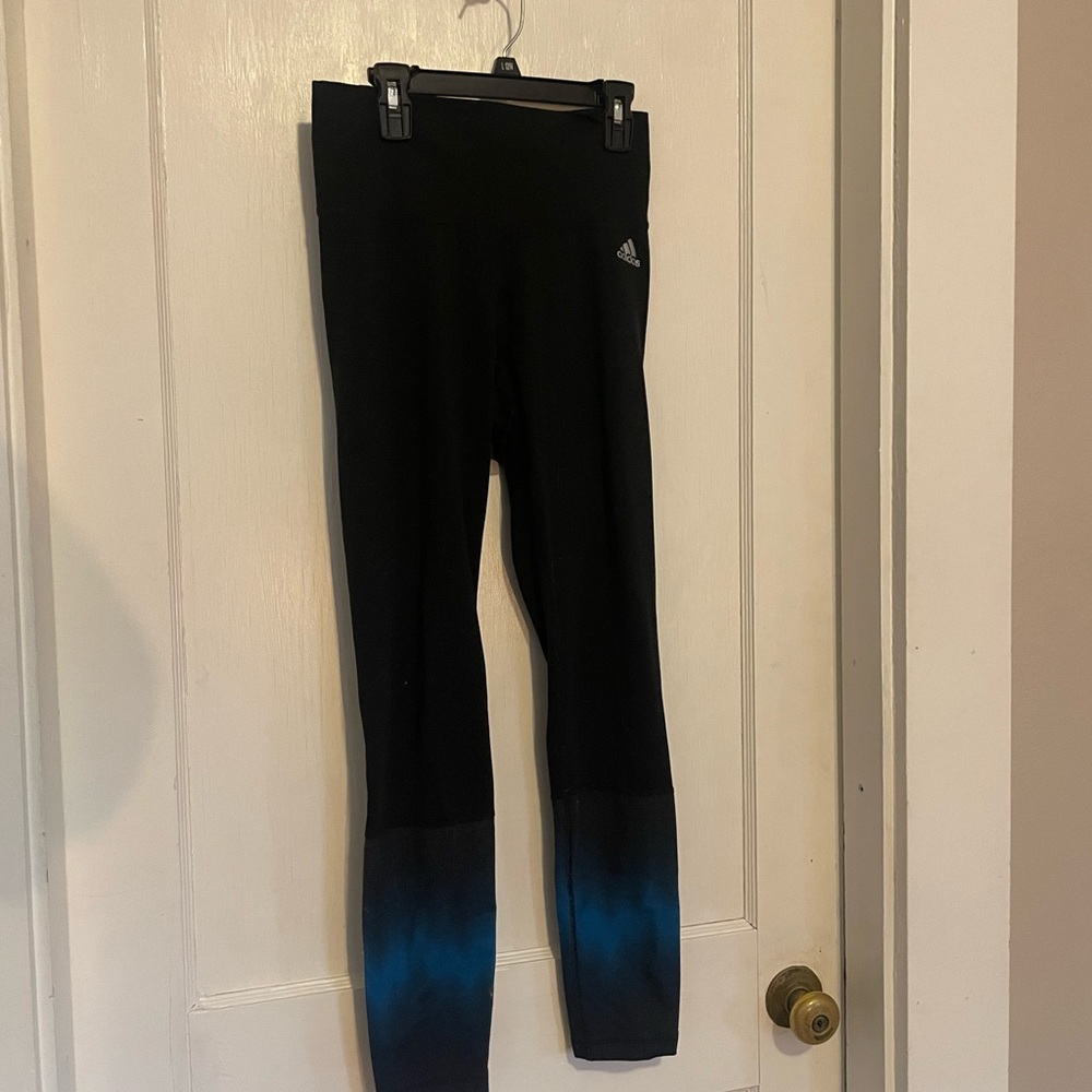 adidas Black Leggings with Blue Ombre Cuffs